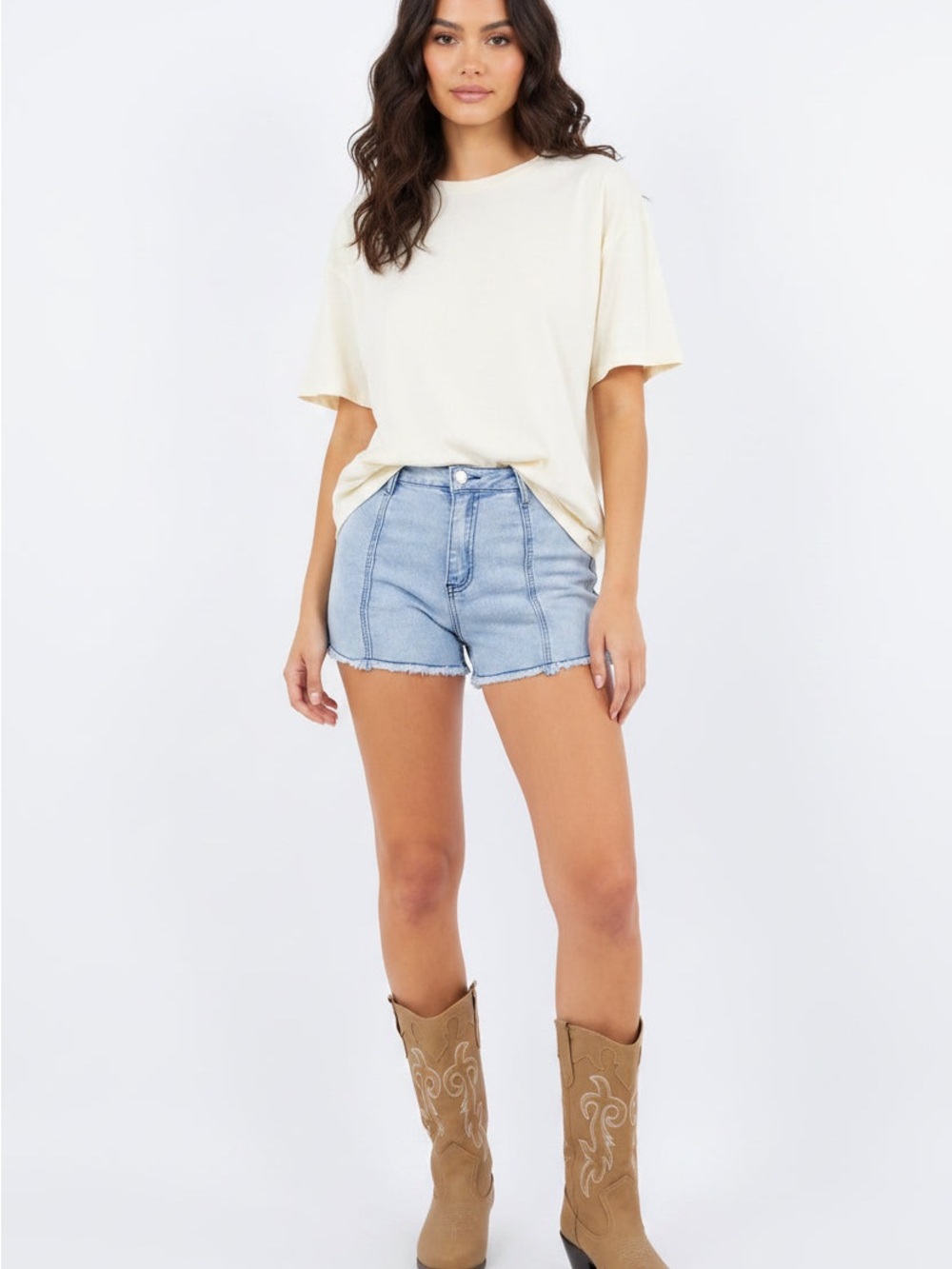 High-Rise Light Blue Denim Star Jean Shorts - Casual Women's Summer Staple